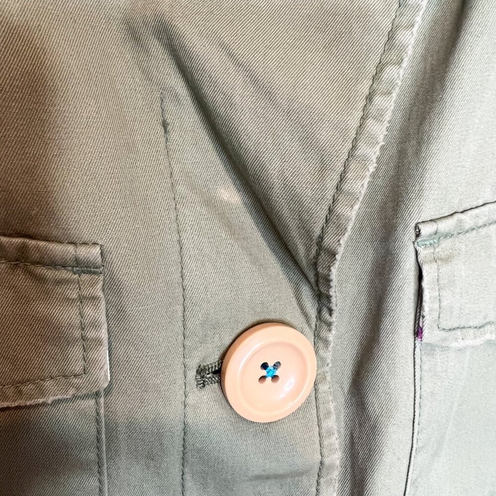 American Eagle Womens Jacket Green Collared Tan Button Down Size Medium - Picture 5 of 12